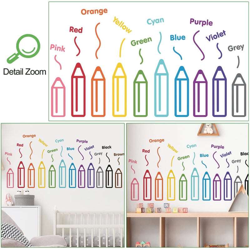 DRWSSR Color Pencils Wall Decals Kids Room Nursery Wall Stickers 12 Colors Crayons Stickers Classroom Decoration Stickers for Babys Kids Bedroom Living Room Classroom Playroom Home Wall Decoration - Image 3